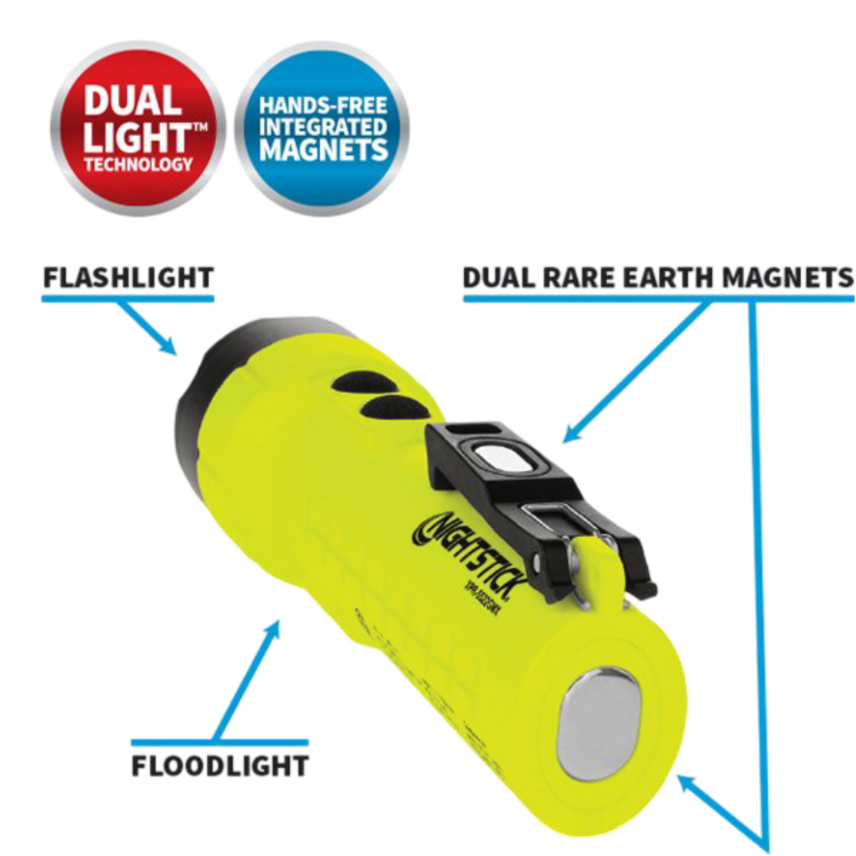 Nightstick Rechargeable Dual-Light Flashlight w/Magnets - Intrinsically Safe