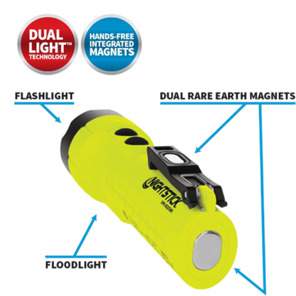 Nightstick Rechargeable Dual-Light Flashlight w/Magnets - Intrinsically Safe