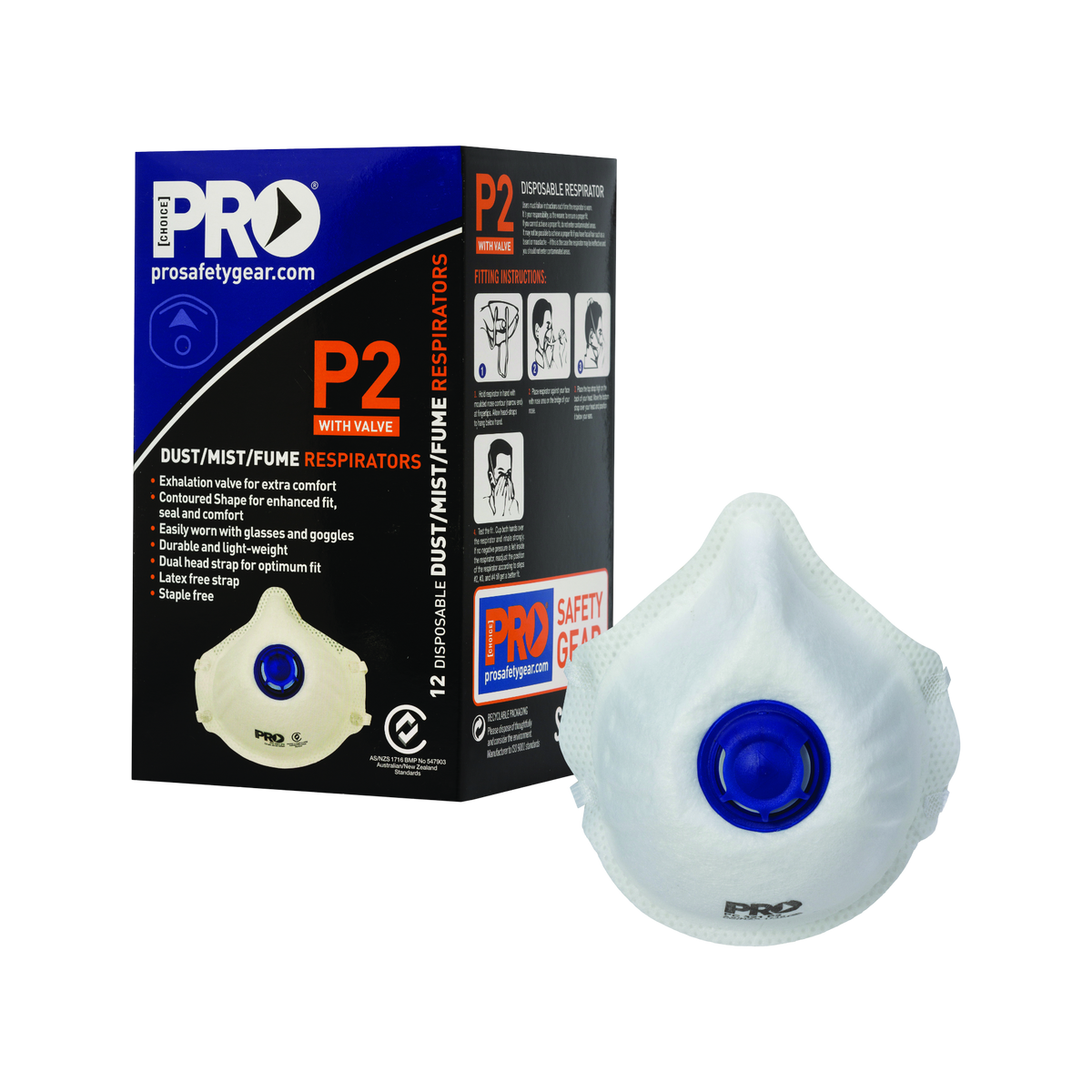 Dust Masks P2+Valve - Box of 12