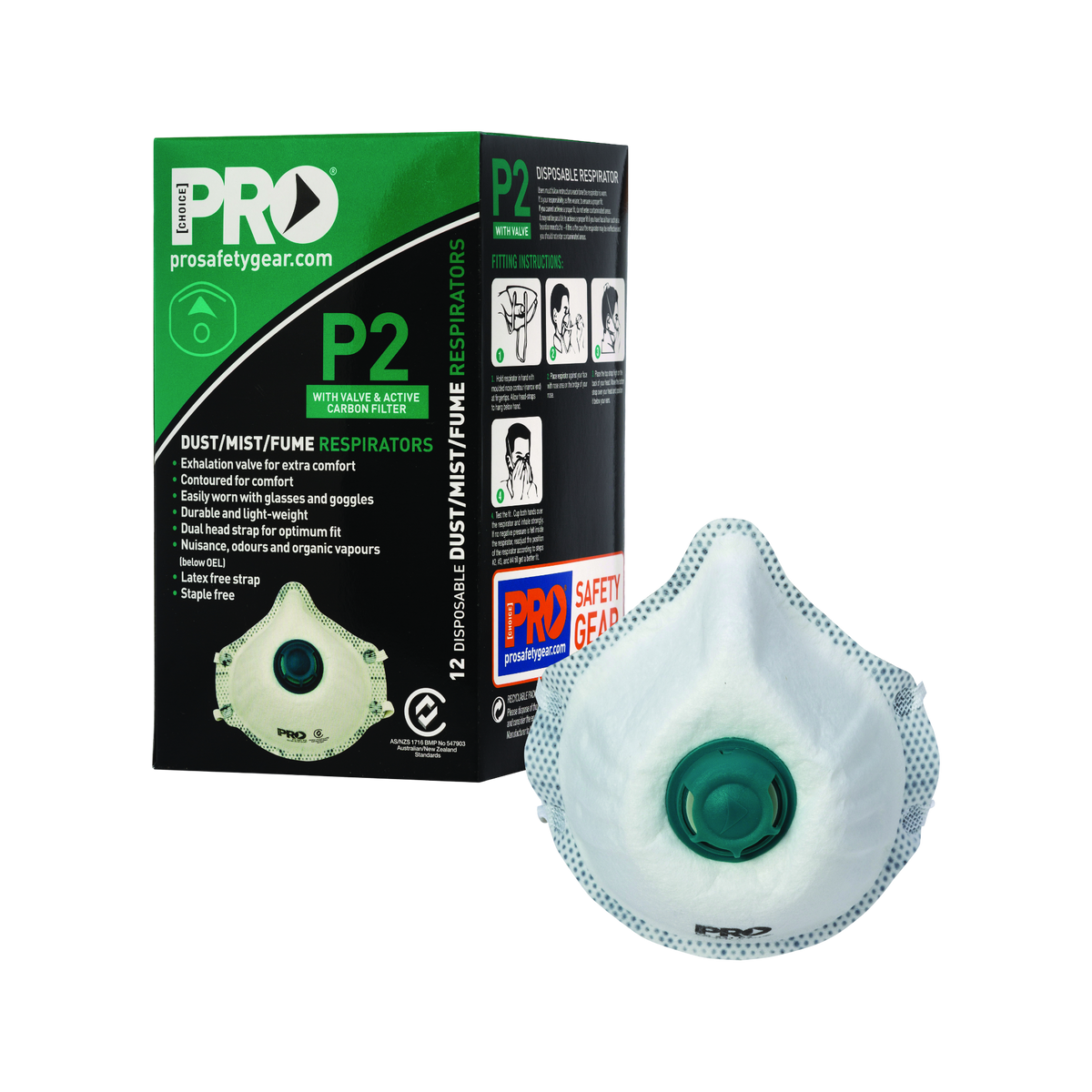 Dust Masks P2+Valve+Carbon - Box of 12